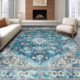 Ultra Soft Area Rug, Non Slip, Stain Resistant, Washable Area Rugs for Living Room, Bedroom, Elegant Faded Floral Motif(Blue)