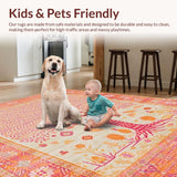 Ultra Soft Area Rug, Non Slip, Stain Resistant, Washable Area Rugs for Living Room, Bedroom, Charming Whimsical Botanical Style(Orange)