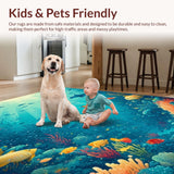 Ultra Soft Area Rug, Non Slip, Stain Resistant, Washable Area Rugs for Living Room, Bedroom, Underwater Adventure Kids Rug Featuring Colorful Sea Creatures Design(Blue)