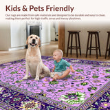 Ultra Soft Area Rug, Non Slip, Stain Resistant, Washable Area Rugs for Living Room, Bedroom, Whimsical Lush Botanical Patterns(Purple)