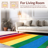 Ultra Soft Area Rug, Non Slip, Stain Resistant, Washable Area Rugs for Living Room, Bedroom, Vibrant Rainbow Stripe Plush Nursery Rug(Red)