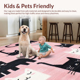 Ultra Soft Area Rug, Non Slip, Stain Resistant, Washable Area Rugs for Living Room, Bedroom, Modern Cute Cat Print Concept(Pink)