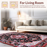Ultra Soft Area Rug, Non Slip, Stain Resistant, Washable Area Rugs for Living Room, Bedroom, Rustic Low Pile Geometric Motif(Black)