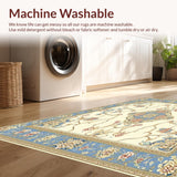 Ultra Soft Area Rug, Non Slip, Stain Resistant, Washable Area Rugs for Living Room, Bedroom, Elegant Beige and Light Blue Ornate Floral Borders(Beige)