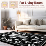 Ultra Soft Area Rug, Non Slip, Stain Resistant, Washable Area Rugs for Living Room, Bedroom, Eerie Halloween Skeleton Motif(Black)