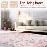 Ultra Soft Area Rug, Non Slip, Stain Resistant, Washable Area Rugs for Living Room, Bedroom, Artistic Flower Print Circular Statement(Pink)
