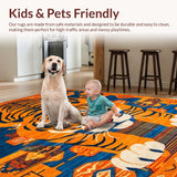 Ultra Soft Area Rug, Non Slip, Stain Resistant, Washable Area Rugs for Living Room, Bedroom, Artistic Vibrant Colorful Tiger Design(Orange)