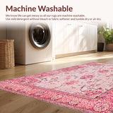 Ultra Soft Area Rug, Non Slip, Stain Resistant, Washable Area Rugs for Living Room, Bedroom, Delicate Pastel Floral Motif(Pink)