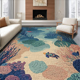 Ultra Soft Area Rug, Non Slip, Stain Resistant, Washable Area Rugs for Living Room, Bedroom, Marine Adventure Carpet With Graceful Turtles Amid Colorful Reef Design(Blue)