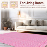 Ultra Soft Area Rug, Non Slip, Stain Resistant, Washable Area Rugs for Living Room, Bedroom, Rustic Minimalist Ogee Print(Pink)