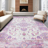 Ultra Soft Area Rug, Non Slip, Stain Resistant, Washable Area Rugs for Living Room, Bedroom, Delicate Ogee Pattern in Lavender(White)