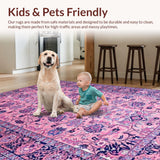 Ultra Soft Area Rug, Non Slip, Stain Resistant, Washable Area Rugs for Living Room, Bedroom, Eclectic Vintage Floral Harmony(Pink)