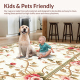 Ultra Soft Area Rug, Non Slip, Stain Resistant, Washable Area Rugs for Living Room, Bedroom, Vintage Floral Boho Pink Green Botanical Motifs Non Slip(Beige)