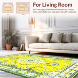 Ultra Soft Area Rug, Non Slip, Stain Resistant, Washable Area Rugs for Living Room, Bedroom, Playful Soft Toned Medallion Style(Yellow)