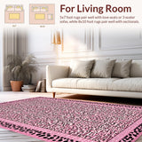 Ultra Soft Area Rug, Non Slip, Stain Resistant, Washable Area Rugs for Living Room, Bedroom, Feminine Fluffy Leopard Charm(Pink)