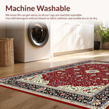 Ultra Soft Area Rug, Non Slip, Stain Resistant, Washable Area Rugs for Living Room, Bedroom, Rustic Vintage Geometric Motif(Red)