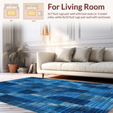 Ultra Soft Area Rug, Non Slip, Stain Resistant, Washable Area Rugs for Living Room, Bedroom, Elegant Bow Inspired Rug with Interlaced Blue Stripes and Soft Contoured Shapes(Blue)