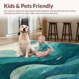 Ultra Soft Area Rug, Non Slip, Stain Resistant, Washable Area Rugs for Living Room, Bedroom, Whale and Octopus Themed Runner Rug with Tranquil Oceanic Swirls and Fish Motifs(Blue)