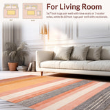 Ultra Soft Area Rug, Non Slip, Stain Resistant, Washable Area Rugs for Living Room, Bedroom, Modern Peach Cascade Rug Non Slip Absorbent Velvet Feel Linear Ombre Accent Mat(Orange)