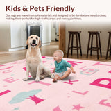 Ultra Soft Area Rug, Non Slip, Stain Resistant, Washable Area Rugs for Living Room, Bedroom, Bright Playful Round Letter Design(Pink)