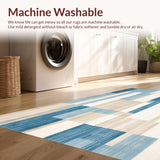 Ultra Soft Area Rug, Non Slip, Stain Resistant, Washable Area Rugs for Living Room, Bedroom, Modern Chroma Round Vibrant Light Blue and Beige Geometric Art(Blue)