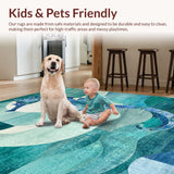 Ultra Soft Area Rug, Non Slip, Stain Resistant, Washable Area Rugs for Living Room, Bedroom, Seahorse Motif Rug with Oceanic Teal and Blue Hues and Contemporary Wave Design(Blue)