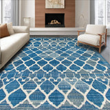 Ultra Soft Area Rug, Non Slip, Stain Resistant, Washable Area Rugs for Living Room, Bedroom, Modern Textured Ogee Design(Blue)
