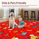 Ultra Soft Area Rug, Non Slip, Stain Resistant, Washable Area Rugs for Living Room, Bedroom, Interactive Colorful Animal Scene(Red)
