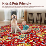 Ultra Soft Area Rug, Non Slip, Stain Resistant, Washable Area Rugs for Living Room, Bedroom, Stylish Round Floral Composition(Red)