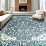 Ultra Soft Area Rug, Non Slip, Stain Resistant, Washable Area Rugs for Living Room, Bedroom, Vibrant Teal Botanical Harmony(Blue)