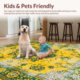 Ultra Soft Area Rug, Non Slip, Stain Resistant, Washable Area Rugs for Living Room, Bedroom, Vivid Tropical Botanical Motif(Yellow)