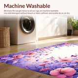 Ultra Soft Area Rug, Non Slip, Stain Resistant, Washable Area Rugs for Living Room, Bedroom, Charming Spring Floral Accents(Purple)