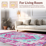 Ultra Soft Area Rug, Non Slip, Stain Resistant, Washable Area Rugs for Living Room, Bedroom, Vintage Inspired Medallion Elegance(Pink)