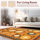 Ultra Soft Area Rug, Non Slip, Stain Resistant, Washable Area Rugs for Living Room, Bedroom, Trendy Natural Palette Circular Style(Orange)