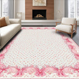 Ultra Soft Area Rug, Non Slip, Stain Resistant, Washable Area Rugs for Living Room, Bedroom, Scalloped Ribbon Bow Rug Coquette Preppy Accent with Wavy Border Design(Pink)