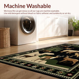 Ultra Soft Area Rug, Non Slip, Stain Resistant, Washable Area Rugs for Living Room, Bedroom, Natural Toned Hunting Scene Motif(Beige)