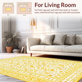 Ultra Soft Area Rug, Non Slip, Stain Resistant, Washable Area Rugs for Living Room, Bedroom, Modern Artistic Abstract Flourish(Yellow)