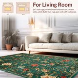 Ultra Soft Area Rug, Non Slip, Stain Resistant, Washable Area Rugs for Living Room, Bedroom, Stylish Bright Flora Composition(Green)