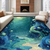 Ultra Soft Area Rug, Non Slip, Stain Resistant, Washable Area Rugs for Living Room, Bedroom, Marine Life Accent Rug - Sea Creature Art Decorative Carpet(Blue)