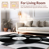 Ultra Soft Area Rug, Non Slip, Stain Resistant, Washable Area Rugs for Living Room, Bedroom, Vintage Vinyl Living Room Non-Slip Carpet(Black)