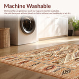 Ultra Soft Area Rug, Non Slip, Stain Resistant, Washable Area Rugs for Living Room, Bedroom, Tribal Medallion with Rustic Boho Charm and Earthy Tones Area(Beige)