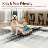 Ultra Soft Area Rug, Non Slip, Stain Resistant, Washable Area Rugs for Living Room, Bedroom, Noir Et Blanc: Striped Woven Rug, Classic Look(Gray)