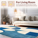 Ultra Soft Area Rug, Non Slip, Stain Resistant, Washable Area Rugs for Living Room, Bedroom, Contemporary Blue Beige Area Modern Geometric Design(Blue)