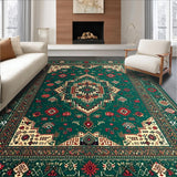Ultra Soft Area Rug, Non Slip, Stain Resistant, Washable Area Rugs for Living Room, Bedroom, Rustic Tribal Warm Tones Design(Green)