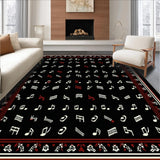 Ultra Soft Area Rug, Non Slip, Stain Resistant, Washable Area Rugs for Living Room, Bedroom, Unique Vintage Melodic Pattern Style(Black)
