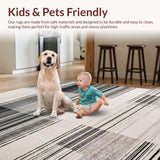 Ultra Soft Area Rug, Non Slip, Stain Resistant, Washable Area Rugs for Living Room, Bedroom, Black and White Linear Patterned Rug, Non Slip Absorbent Design(Black)
