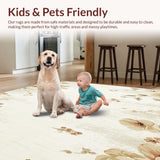 Ultra Soft Area Rug, Non Slip, Stain Resistant, Washable Area Rugs for Living Room, Bedroom, Textured Beige with Abstract Floral Design for Modern Home(Beige)