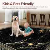 Ultra Soft Area Rug, Non Slip, Stain Resistant, Washable Area Rugs for Living Room, Bedroom, Dark Romantic Celestial Motif(Black)