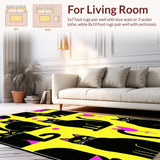 Ultra Soft Area Rug, Non Slip, Stain Resistant, Washable Area Rugs for Living Room, Bedroom, Rustic Earthy Tone Feline Art(Yellow)