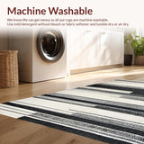Ultra Soft Area Rug, Non Slip, Stain Resistant, Washable Area Rugs for Living Room, Bedroom, Graphic Modern Striped Rug With Alternating Thick And Thin Black White Lines(Black)